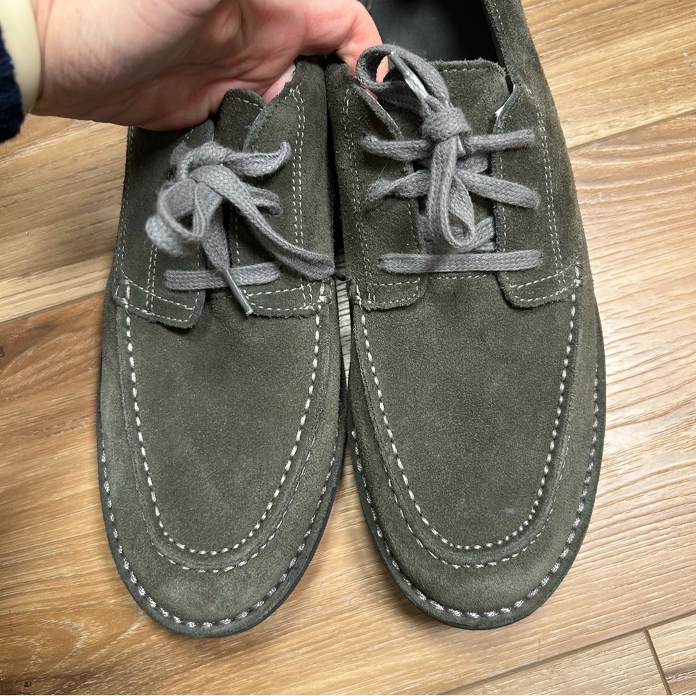 LL bean mens suede Oxford lace up toe top shoes size 12W Ee moc toe green gray - Picture 5 of 11